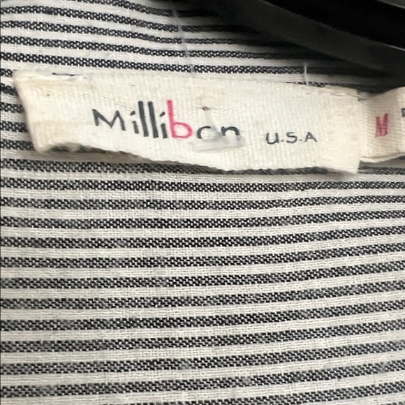 Millibon Women's Black and White Striped Button Down Shirt - Picture 2 of 3